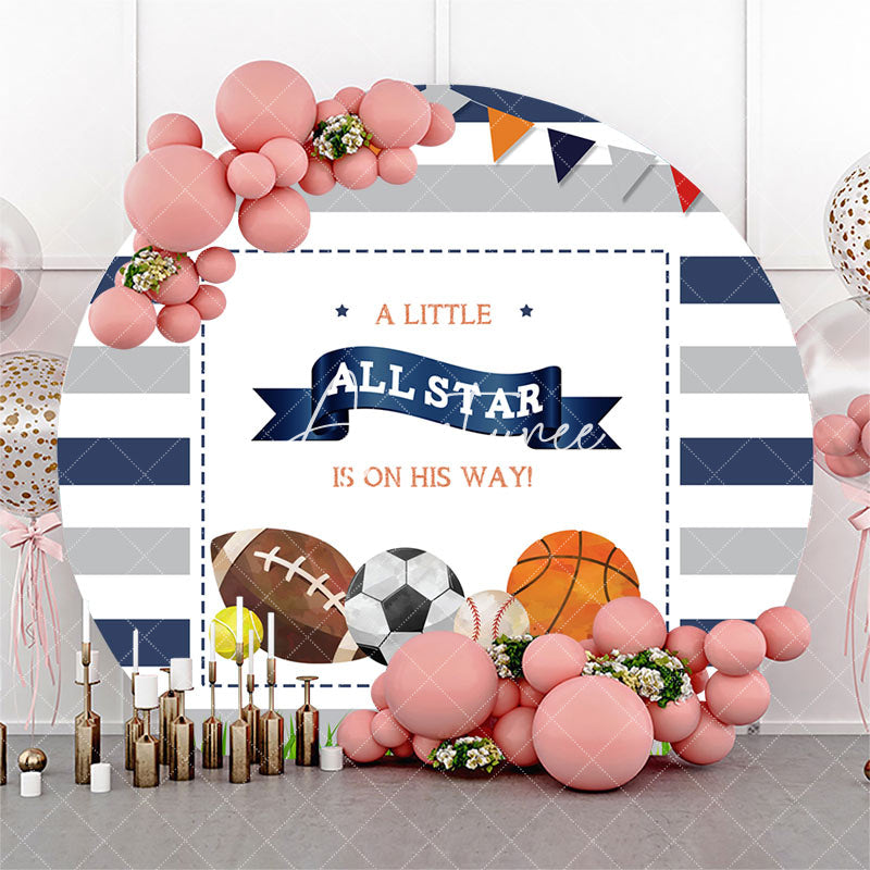 Aperturee - All Star Balls Stripe Round Baby Shower Backdrop