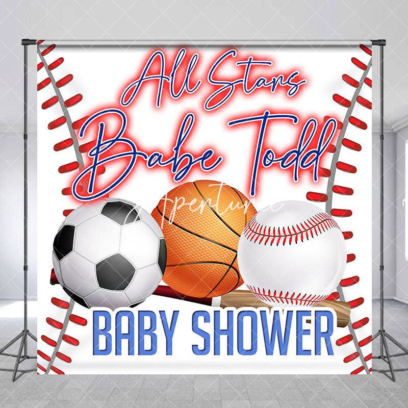 Aperturee - All Stars Sports Custom Name Baby Shower Backdrop