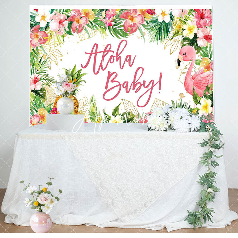 Aperturee - Aloha Baby Floral Gender Reveal Backdrop For Girl