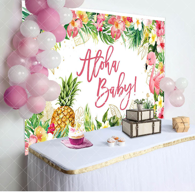 Aperturee - Aloha Baby Floral Gender Reveal Backdrop For Girl