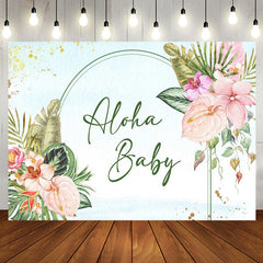 Aperturee - Aloha Baby Greenery Floral Blue Shower Backdrop