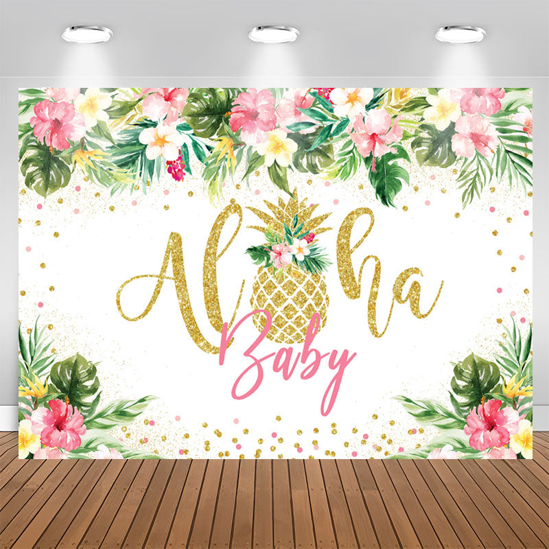 Aperturee - Aloha Baby Tropical Floral Summer Baby Shower Backdrop