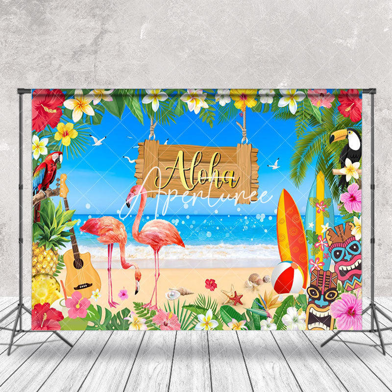 Aperturee - Aloha Flamingo Floral Luca Summer Photography Backdrop