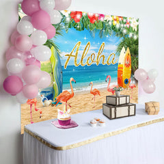 Aperturee - Aloha Floral Beach Flamingo Birthday Backdrop