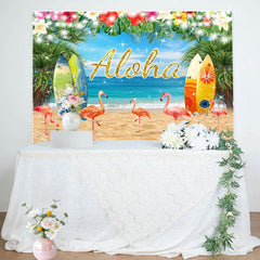 Aperturee - Aloha Floral Beach Flamingo Birthday Backdrop