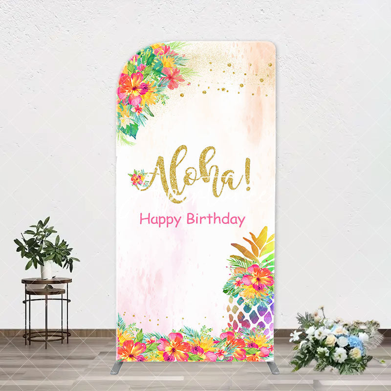 Aperturee - Aloha Floral Pineapple Arch Backdrop For Birthday