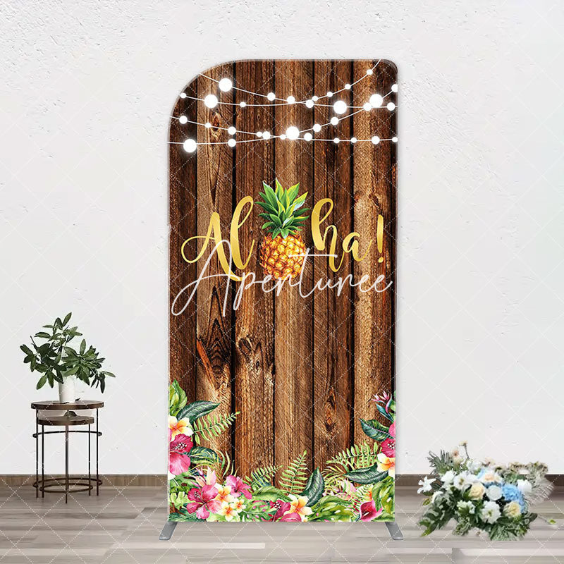 Aperturee - Aloha Pineapple Brown Wooden Arch Summer Backdrop