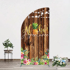 Aperturee - Aloha Pineapple Brown Wooden Arch Summer Backdrop