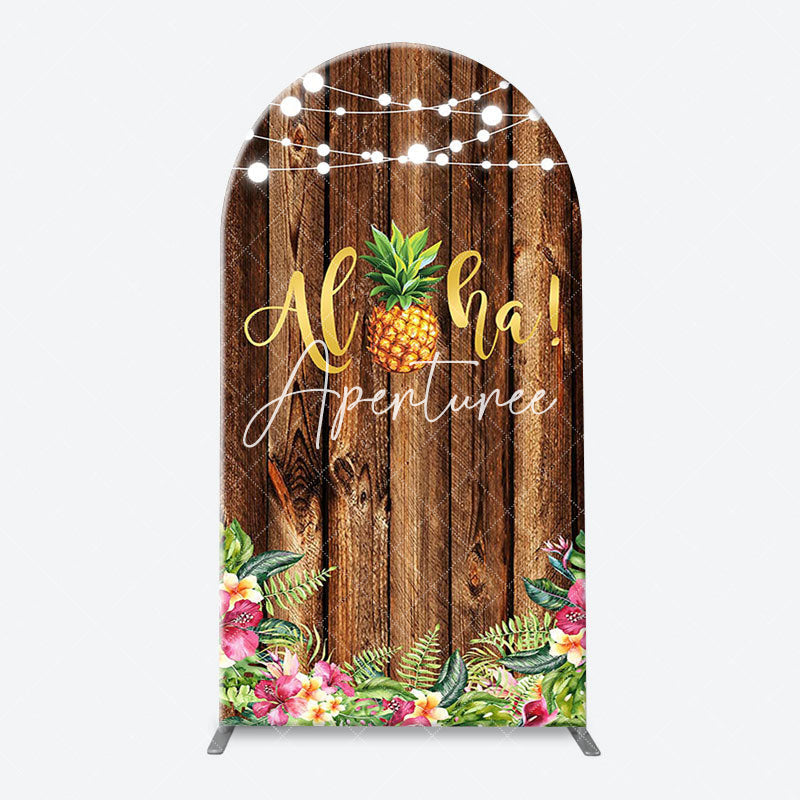 Aperturee - Aloha Pineapple Brown Wooden Arch Summer Backdrop