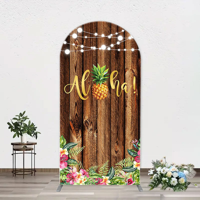 Aperturee - Aloha Pineapple Brown Wooden Arch Summer Backdrop