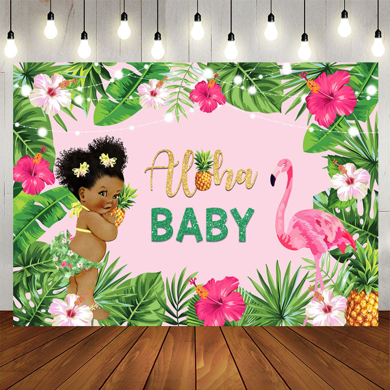 Aperturee - Aloha Summer Flamingo Baby Shower Photoshoot backdrop