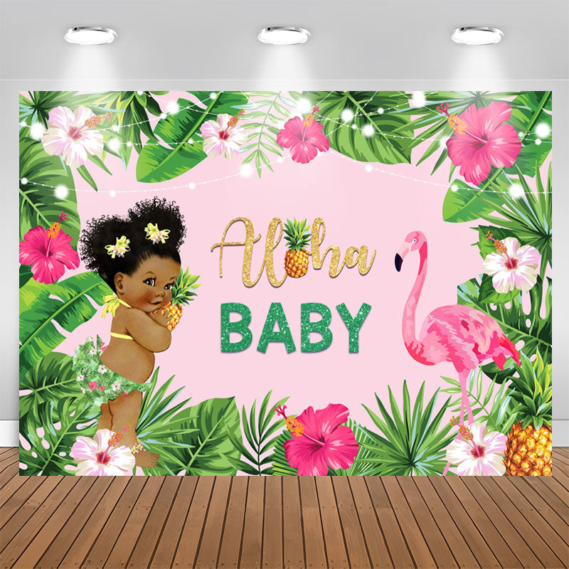 Aperturee - Aloha Summer Flamingo Baby Shower Photoshoot backdrop