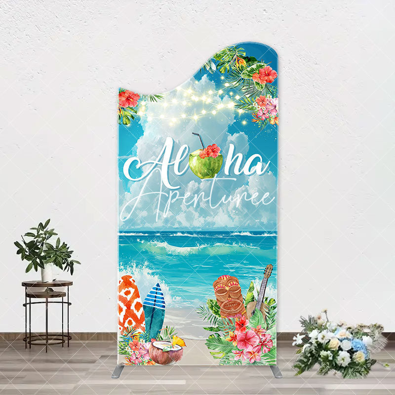 Aperturee - Aloha White Cloud Sky Floral Arch Summer Backdrop