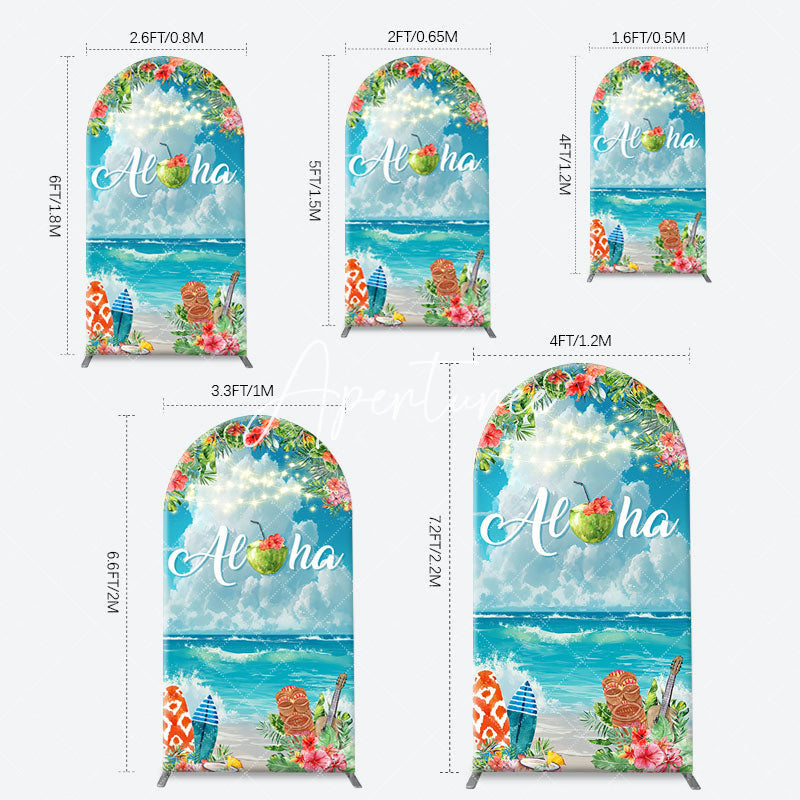 Aperturee - Aloha White Cloud Sky Floral Arch Summer Backdrop