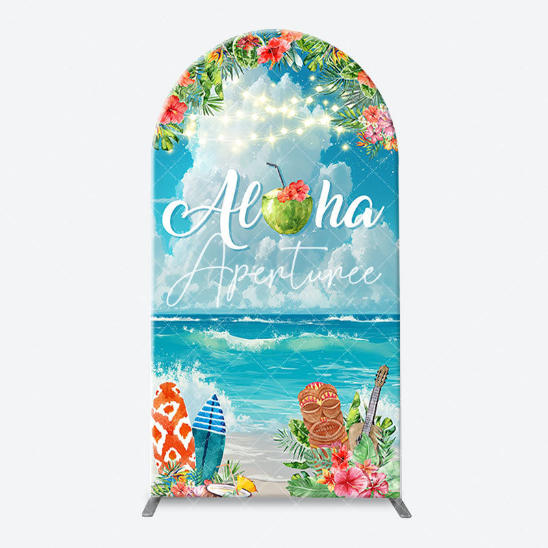 Aperturee - Aloha White Cloud Sky Floral Arch Summer Backdrop