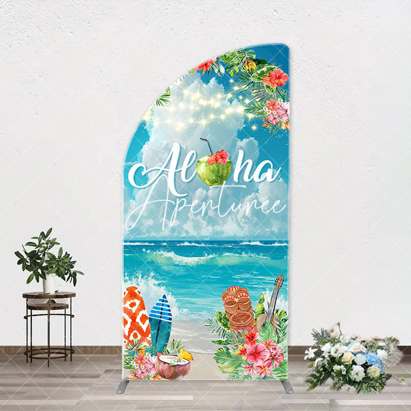 Aperturee - Aloha White Cloud Sky Floral Arch Summer Backdrop