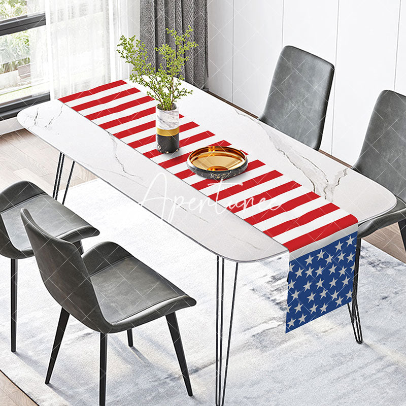 Aperturee - Ameican Flag Stars Table Runner For Independence Day