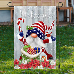 Aperturee - America Flag Santa Gifts Snowy Christmas Garden Flag