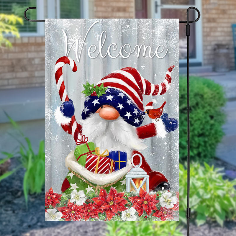 Aperturee - America Flag Santa Gifts Snowy Christmas Garden Flag