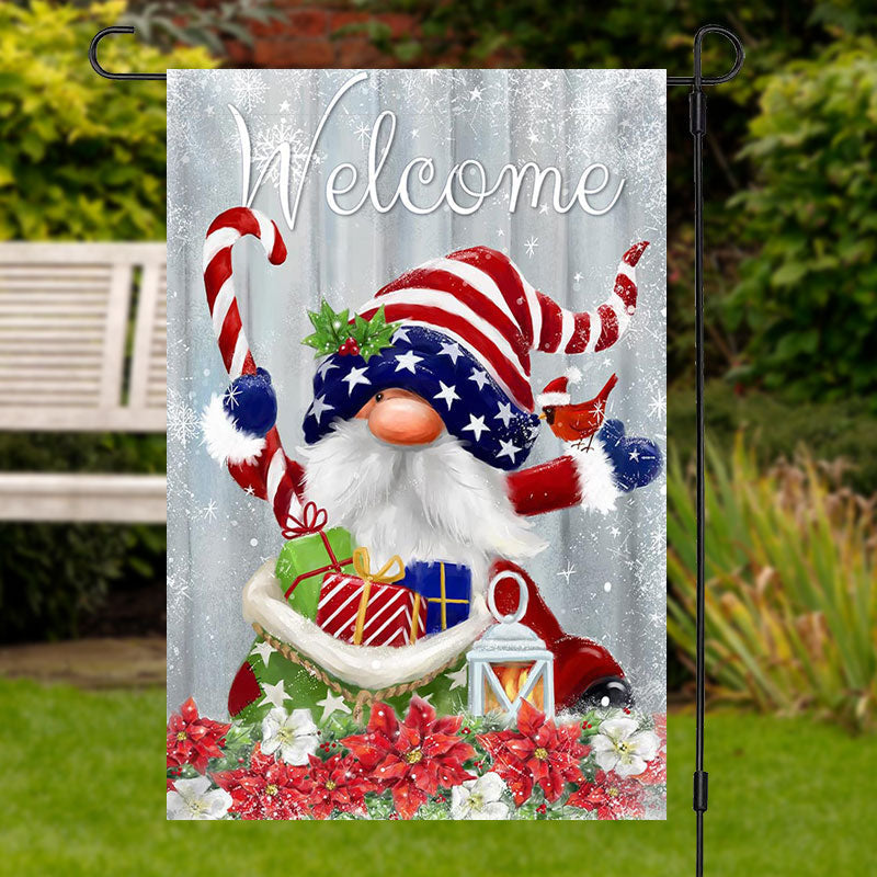 Aperturee - America Flag Santa Gifts Snowy Christmas Garden Flag