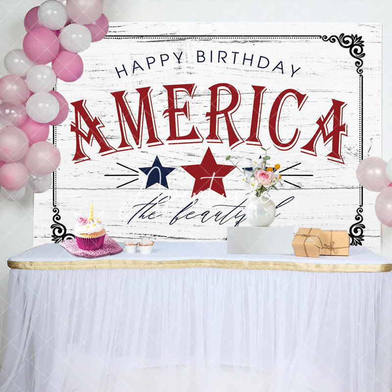 Aperturee - America Star Retro Grey Wood Grain Birthday Backdrop