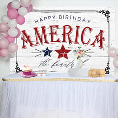 Aperturee - America Star Retro Grey Wood Grain Birthday Backdrop