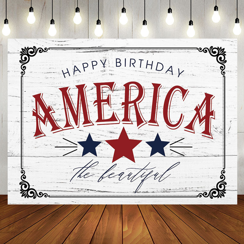 Aperturee - America Star Retro Grey Wood Grain Birthday Backdrop