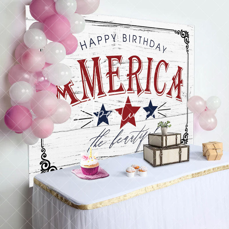 Aperturee - America Star Retro Grey Wood Grain Birthday Backdrop