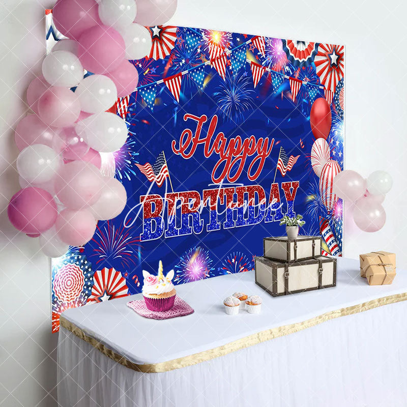 Aperturee - American Flag Balloons Sparkle Birthday Bakcdrop