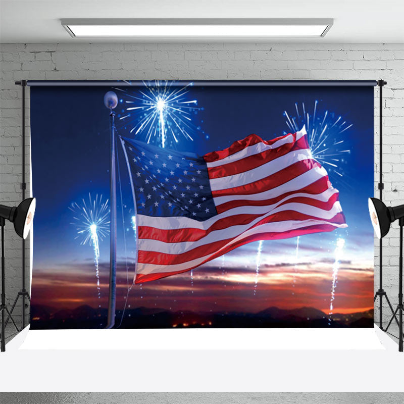 Aperturee - American Flag Blue Spark Independence Day Backdrop