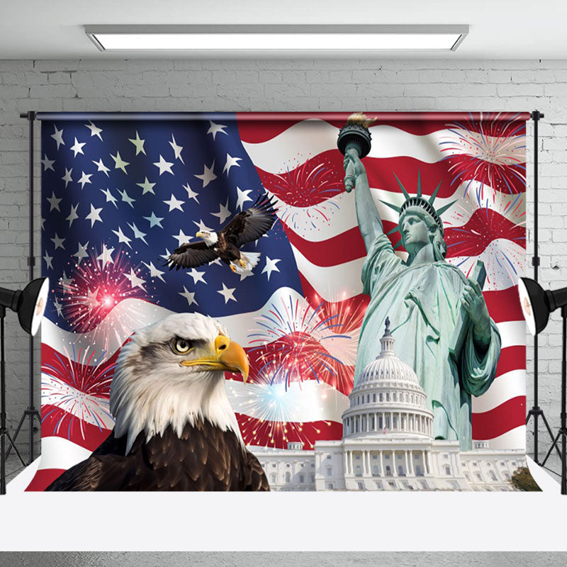 Aperturee - American Flag Eagle Statue Independence Day Backdrop