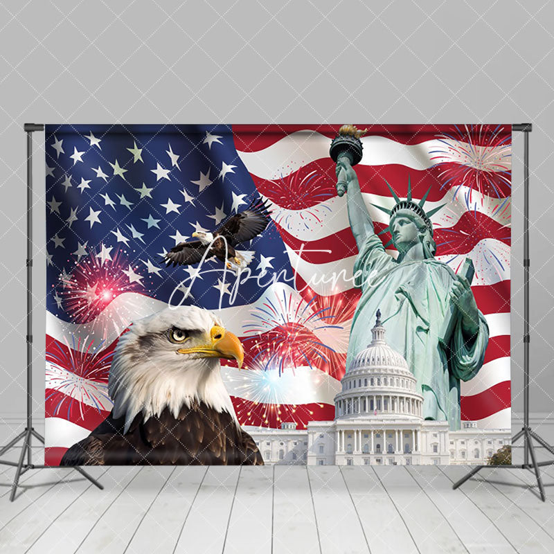 Aperturee - American Flag Eagle Statue Independence Day Backdrop