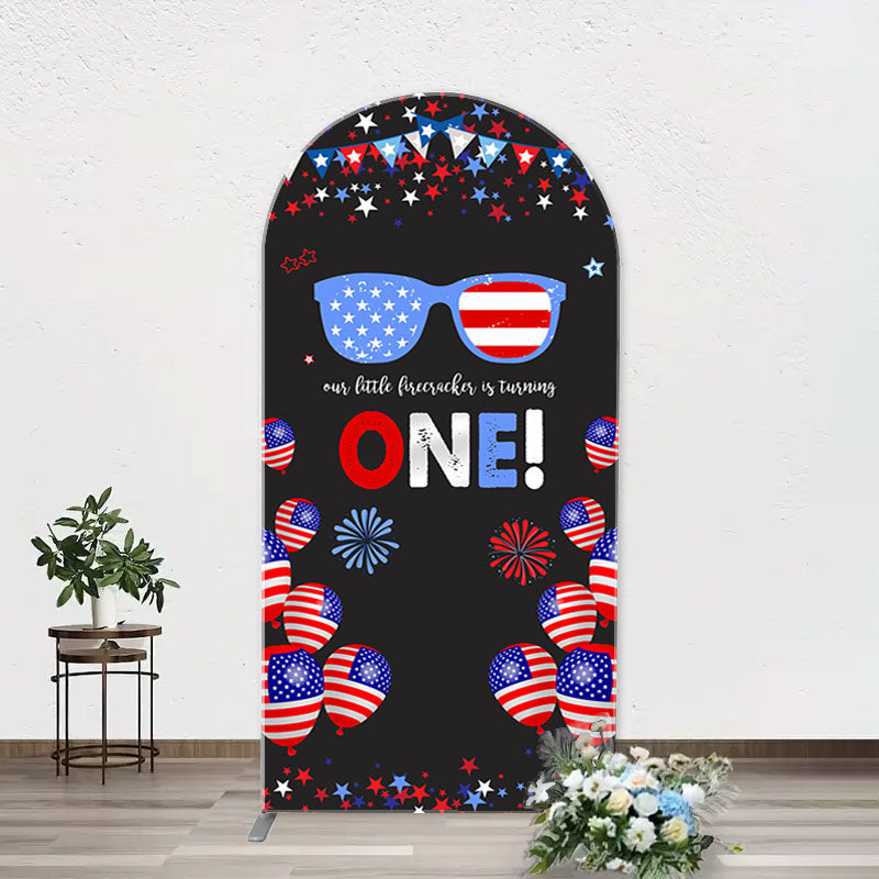 Aperturee - American Flag Stars Glasses Arch 1st Birthday Backdrop