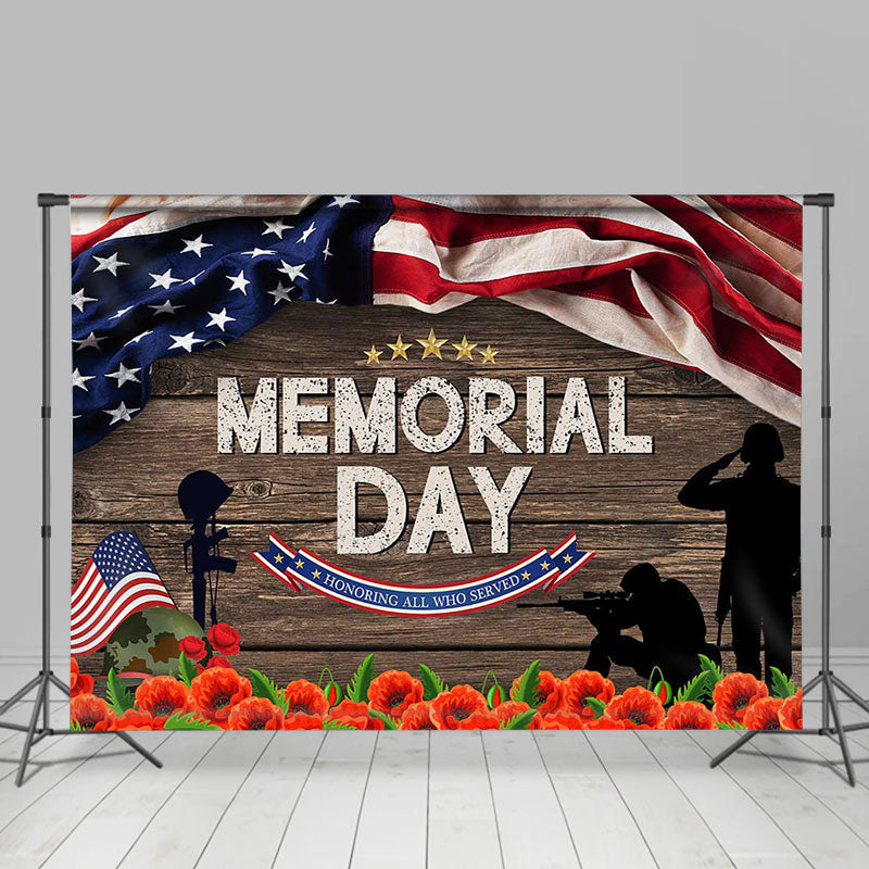 Aperturee - American Flag Wood Floral Star Memorial Day Backdrop