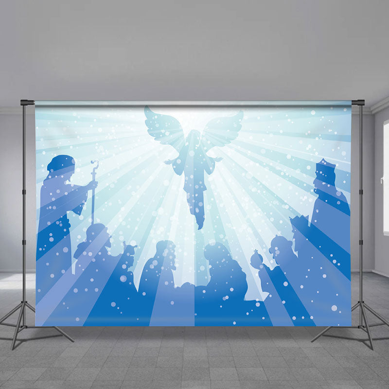 Aperturee - Angel Divine Light Sky Blue Christmas Backdrop