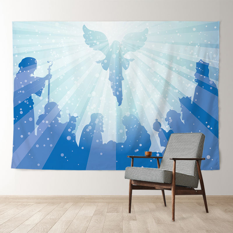 Aperturee - Angel Divine Light Sky Blue Christmas Backdrop