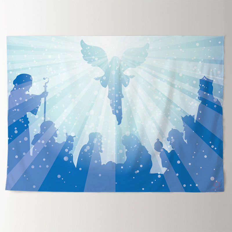 Aperturee - Angel Divine Light Sky Blue Christmas Backdrop