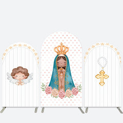 Aperturee Angel White Floral Holy Baptism Arch Backdrop Kit