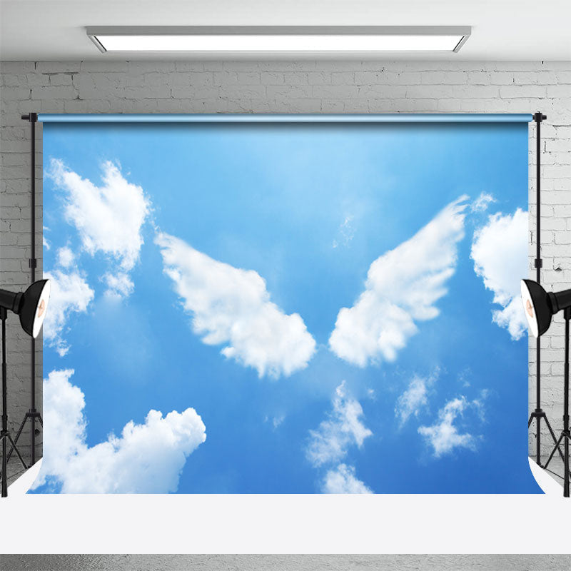 Aperturee - Angel Wings Blue Sky White Cloud Funeral Backdrop