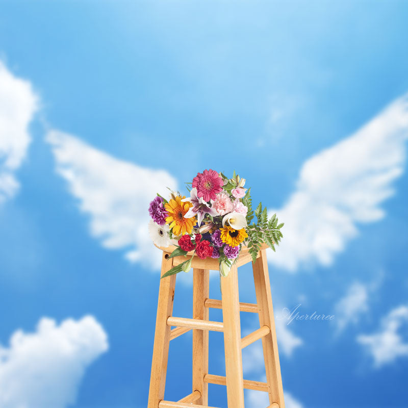 Angel Wings Blue Sky White Cloud Funeral Backdrop - Aperturee