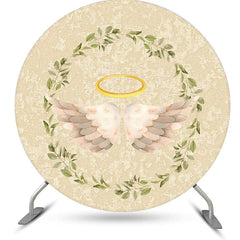 Aperturee - Angel Wings In Leaves Wreath Round Baby Shower Backdrop Kit