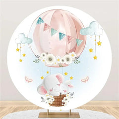 Aperturee - Animal Pink Air Balloon Round Baby Shower Backdrop