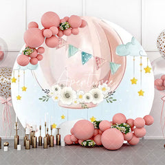 Aperturee - Animal Pink Air Balloon Round Baby Shower Backdrop