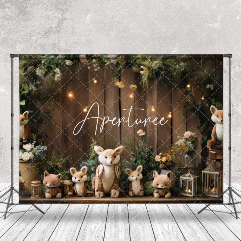 Aperturee - Animals Brown Wood Leaves Birthday Photo Backdrop