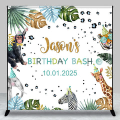 Aperturee - Animals Celebration Leaves Custom Birthday Backdrop