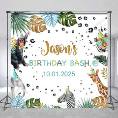 Aperturee - Animals Celebration Leaves Custom Birthday Backdrop