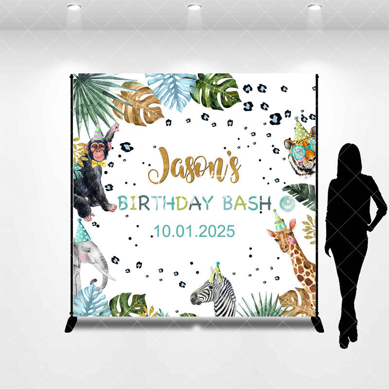 Aperturee - Animals Celebration Leaves Custom Birthday Backdrop