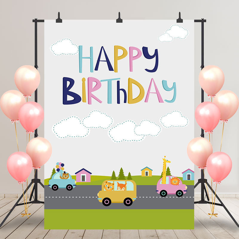 Aperturee - Animals Driving Road Town Grey Sky Birthday Backdrop