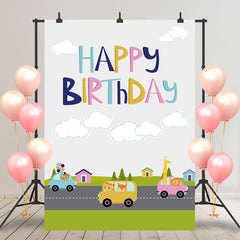 Aperturee - Animals Driving Road Town Grey Sky Birthday Backdrop