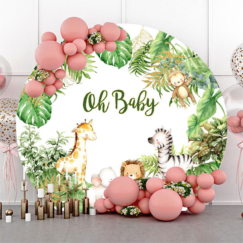 Aperturee - Animals Green Monstera Round Baby Shower Backdrop